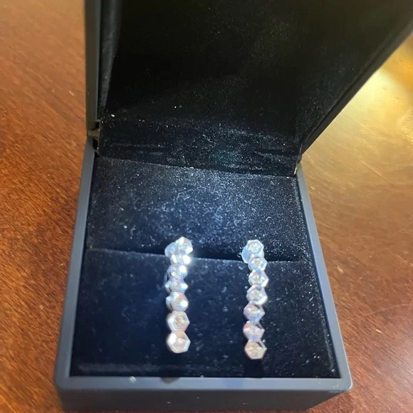 14KT white gold diamond dangling earring 14 stones